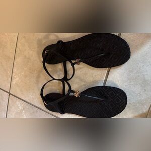 Tory Burch Black Sandals with Gold Accents